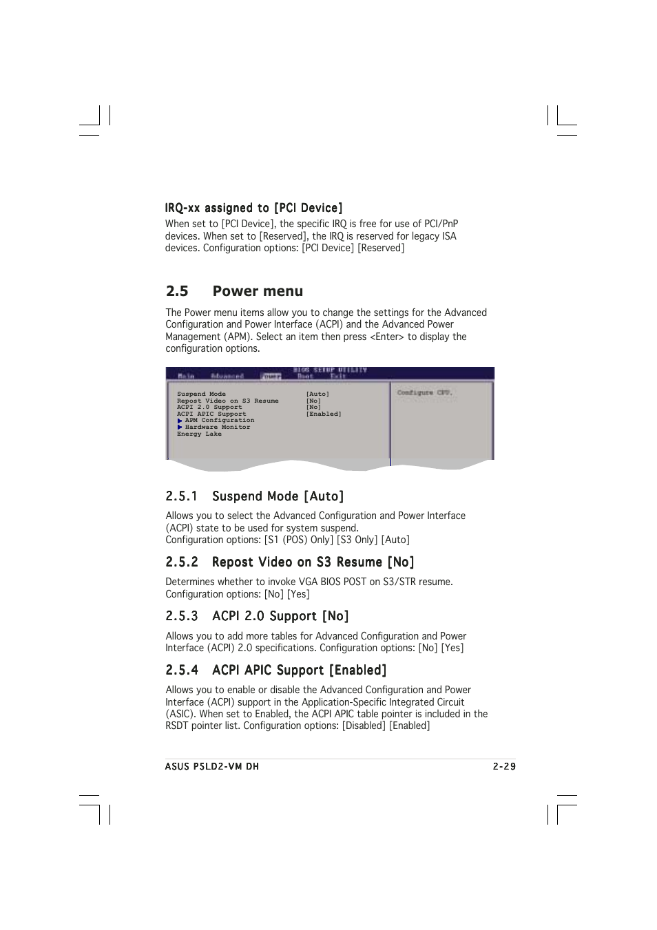 5 power menu | Asus Motherboard P5LD2-VM DH User Manual | Page 77 / 98