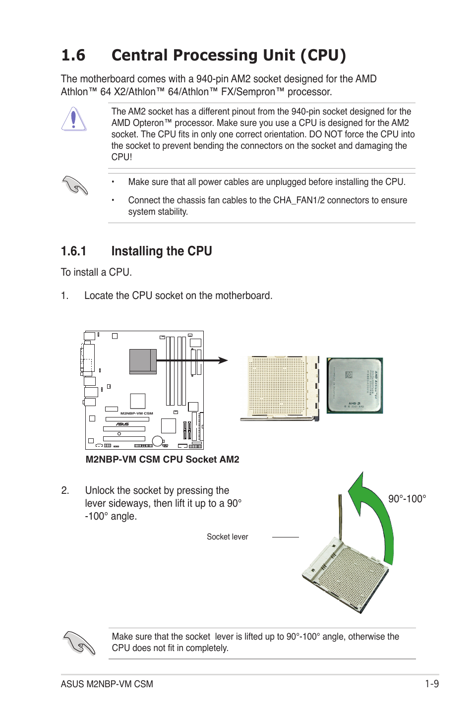 6 central processing unit (cpu), 1 installing the cpu | Asus M2NBP-VM CSM User Manual | Page 19 / 96
