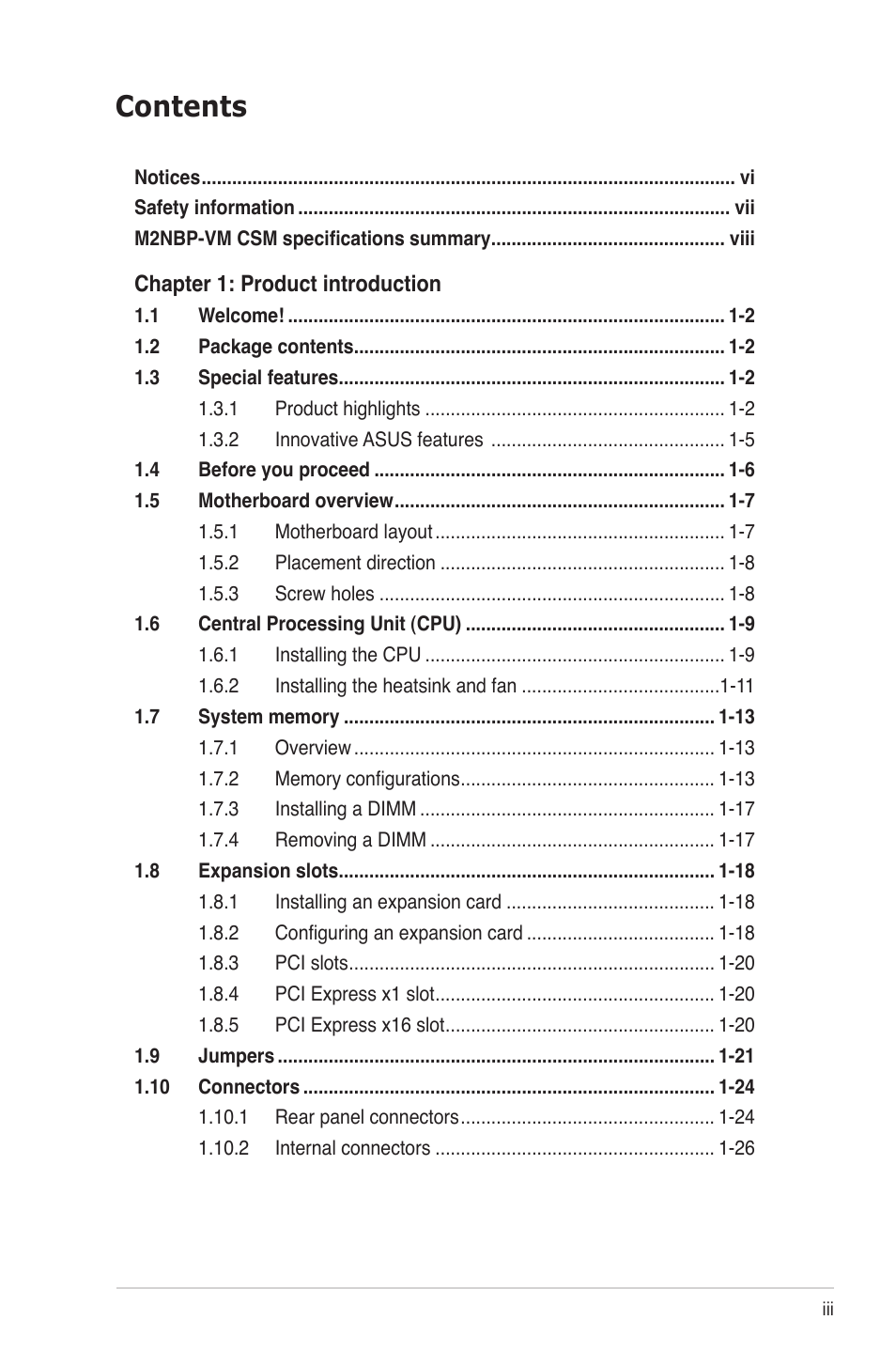 Asus M2NBP-VM CSM User Manual | Page 3 / 96