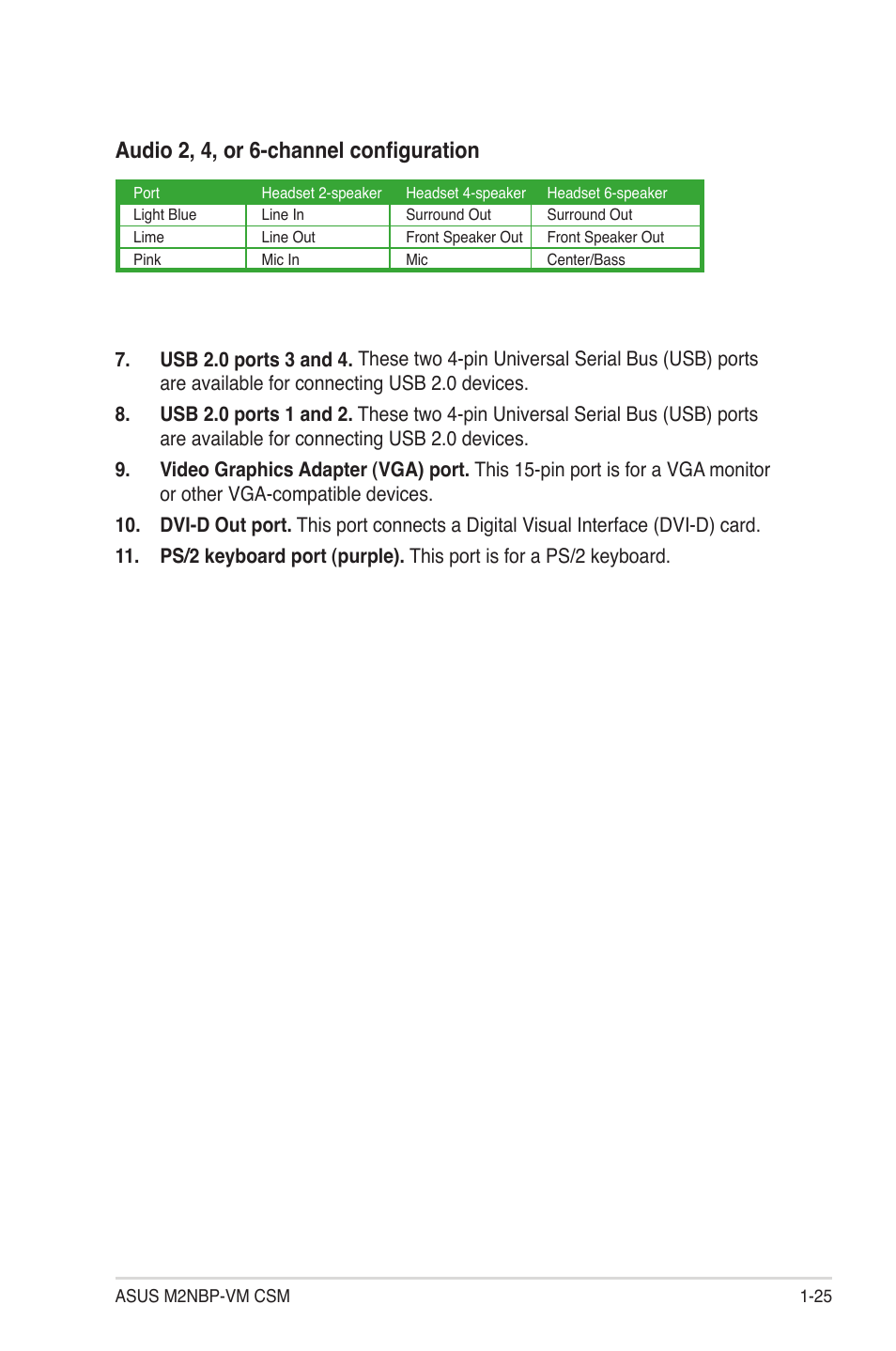 Audio 2, 4, or 6-channel configuration | Asus M2NBP-VM CSM User Manual | Page 35 / 96