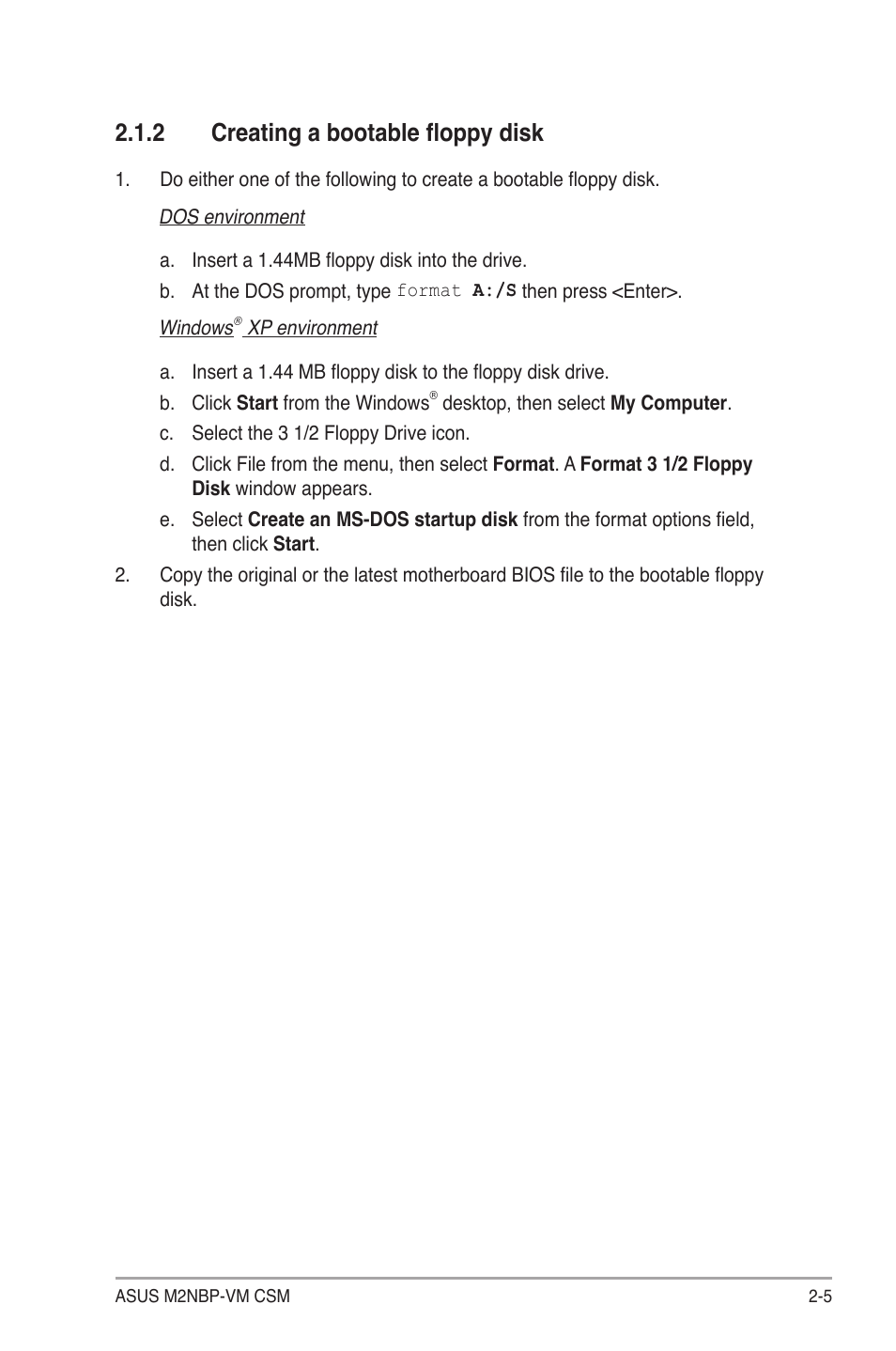 2 creating a bootable floppy disk | Asus M2NBP-VM CSM User Manual | Page 49 / 96