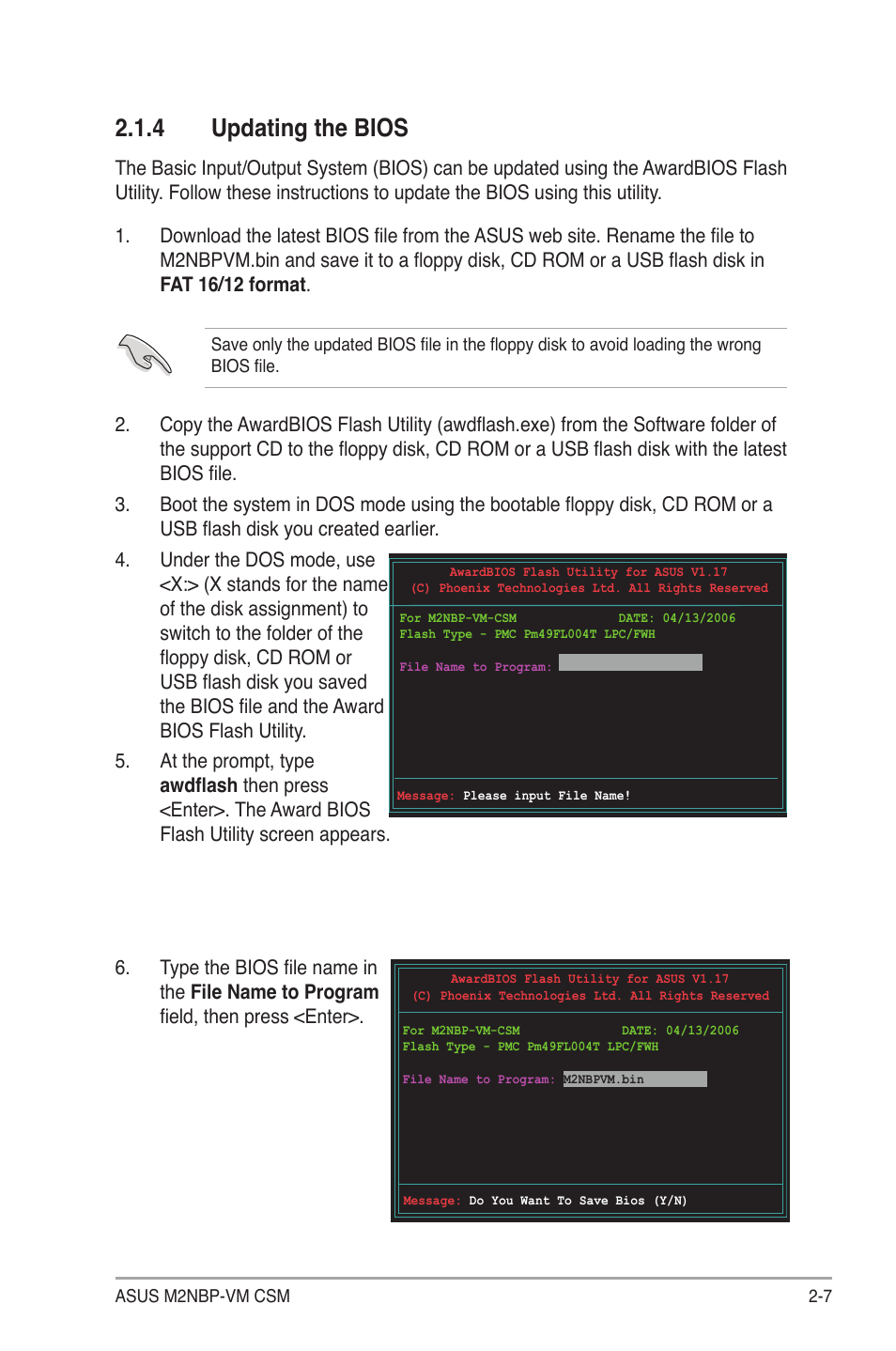4 updating the bios | Asus M2NBP-VM CSM User Manual | Page 51 / 96