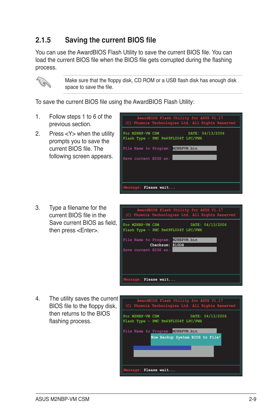 5 saving the current bios file | Asus M2NBP-VM CSM User Manual | Page 53 / 96