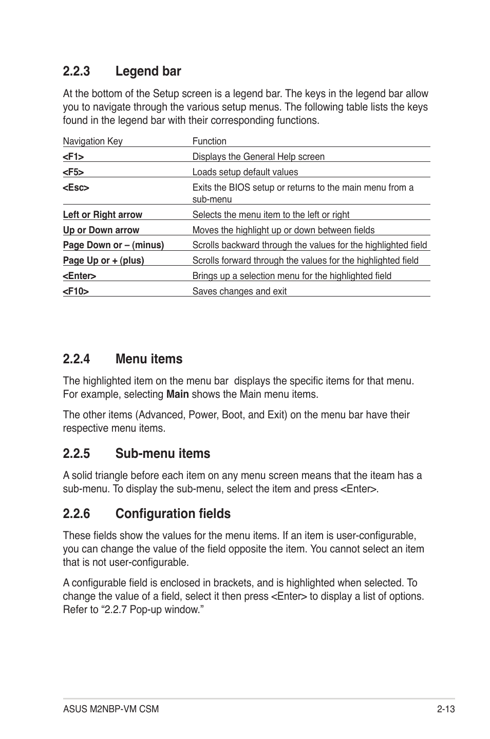 4 menu items, 5 sub-menu items, 6 configuration fields | 3 legend bar | Asus M2NBP-VM CSM User Manual | Page 57 / 96