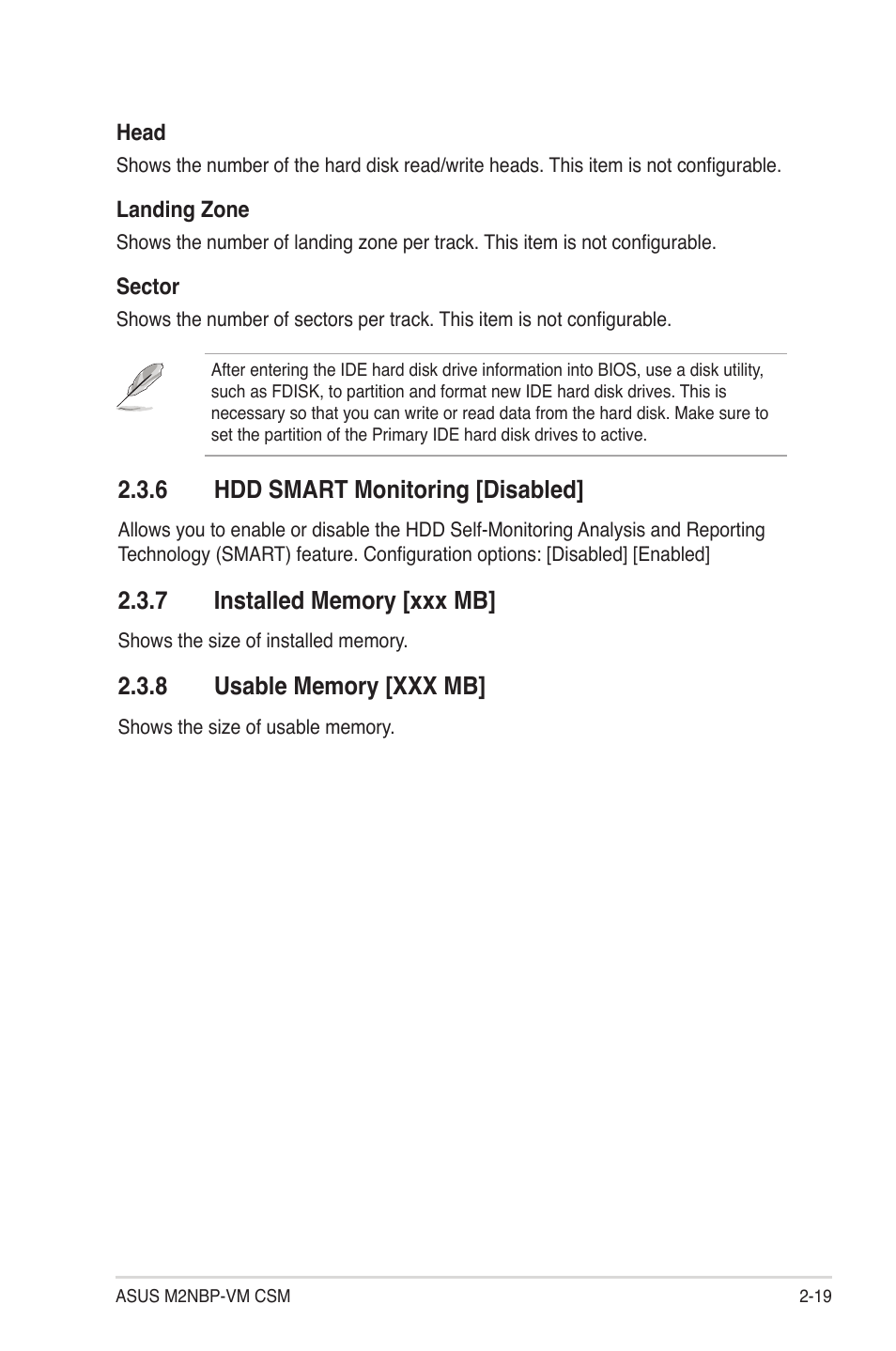 6 hdd smart monitoring [disabled | Asus M2NBP-VM CSM User Manual | Page 63 / 96