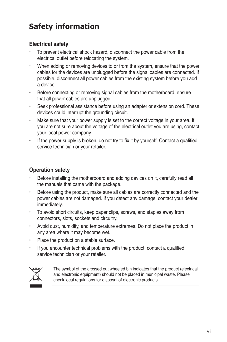 Safety information | Asus M2NBP-VM CSM User Manual | Page 7 / 96