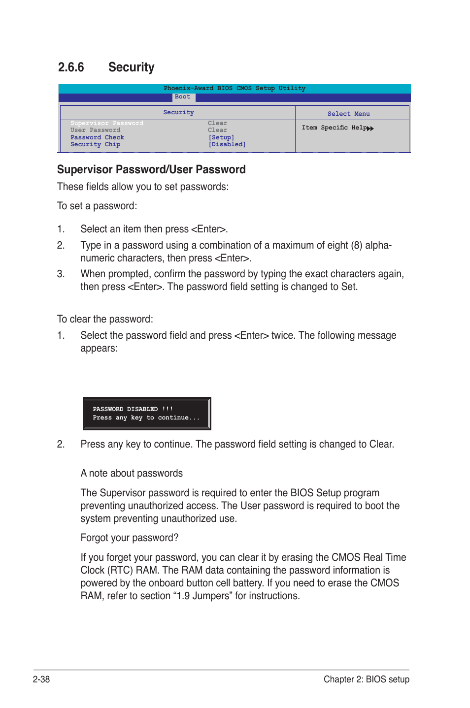 6 security, Supervisor password/user password | Asus M2NBP-VM CSM User Manual | Page 82 / 96