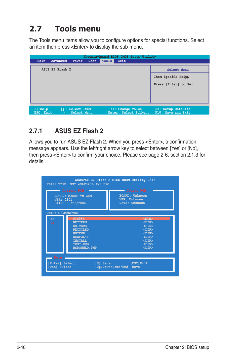 7 tools menu, 1 asus ez flash 2 | Asus M2NBP-VM CSM User Manual | Page 84 / 96