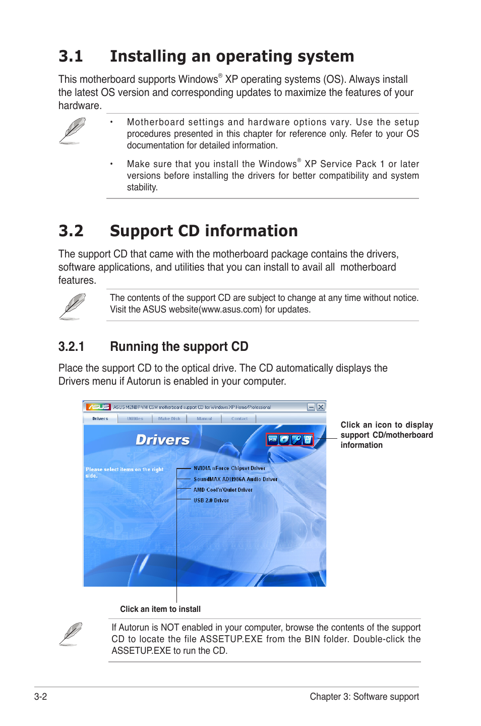 1 installing an operating system, 2 support cd information, 1 running the support cd | Asus M2NBP-VM CSM User Manual | Page 88 / 96