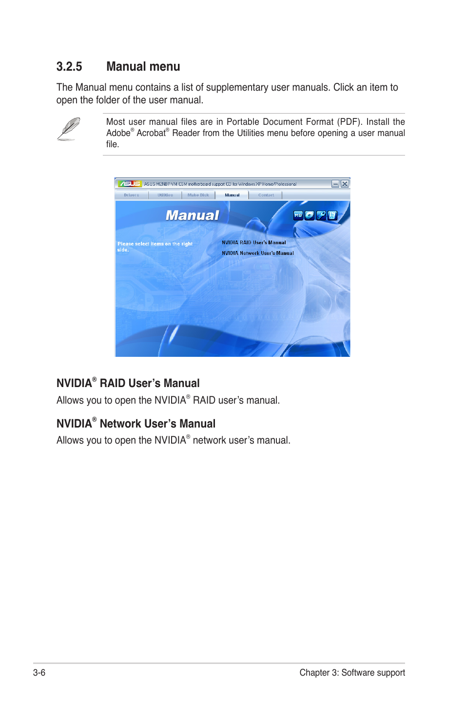 5 manual menu, Nvidia, Raid user’s manual | Network user’s manual | Asus M2NBP-VM CSM User Manual | Page 92 / 96