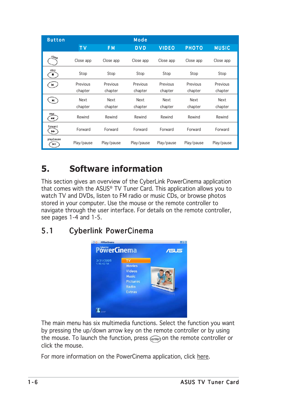 Software information | Asus My Cinema P7131D User Manual | Page 6 / 10