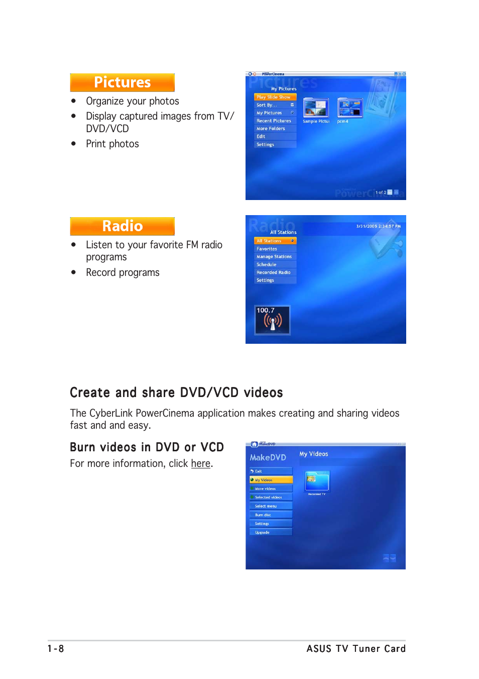 Create and share dvd/vcd videos | Asus My Cinema P7131D User Manual | Page 8 / 10