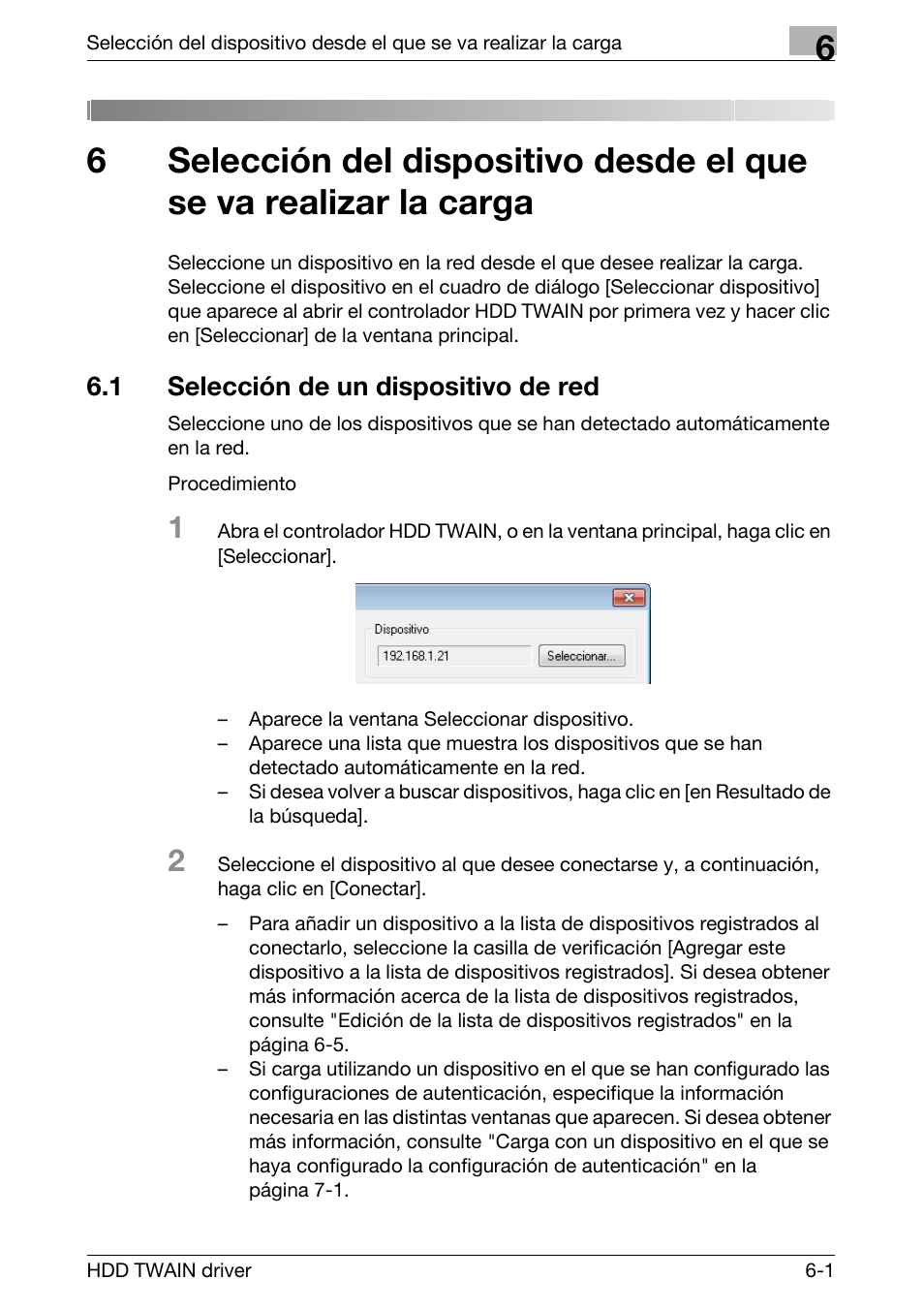 1 selección de un dispositivo de red, Selección de un dispositivo de red -1 | Konica Minolta bizhub PRO 1200 User Manual | Page 27 / 43