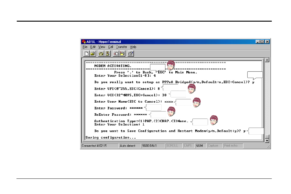 Configuring the adsl modem | Asus AAM6000EV User Manual | Page 17 / 32