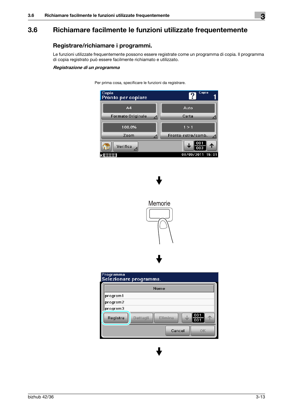 Registrare/richiamare i programmi | Konica Minolta bizhub 36 User Manual | Page 97 / 186