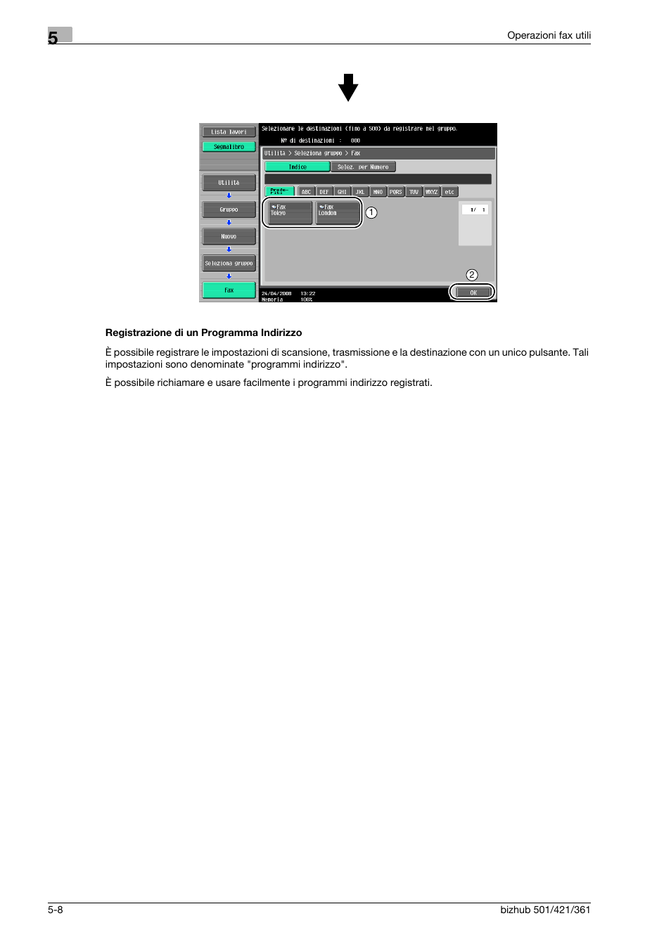Registrazione di un programma indirizzo | Konica Minolta bizhub 421 User Manual | Page 170 / 264