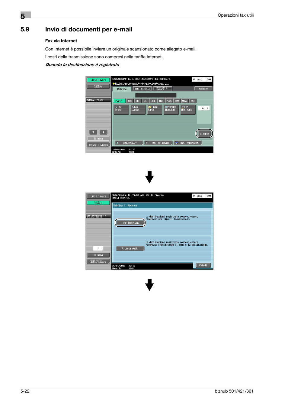 9 invio di documenti per e-mail, Fax via internet, Invio di documenti per e-mail -22 | Konica Minolta bizhub 421 User Manual | Page 184 / 264