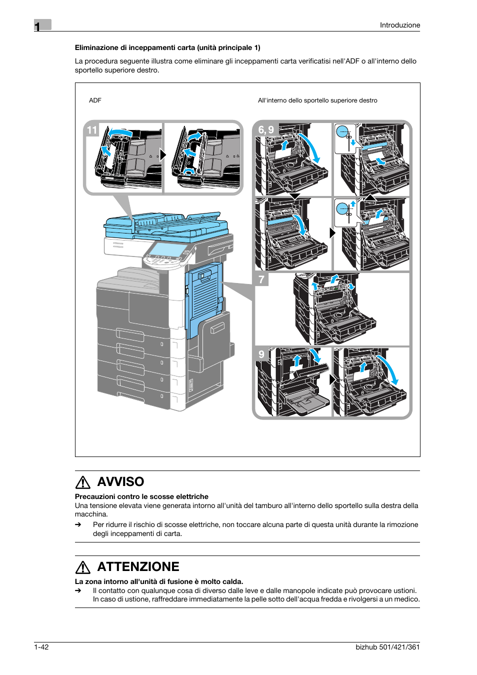 7 avviso, 7 attenzione | Konica Minolta bizhub 421 User Manual | Page 48 / 264