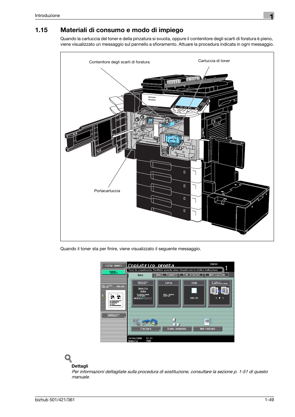 15 materiali di consumo e modo di impiego, Materiali di consumo e modo di impiego -49 | Konica Minolta bizhub 421 User Manual | Page 55 / 264
