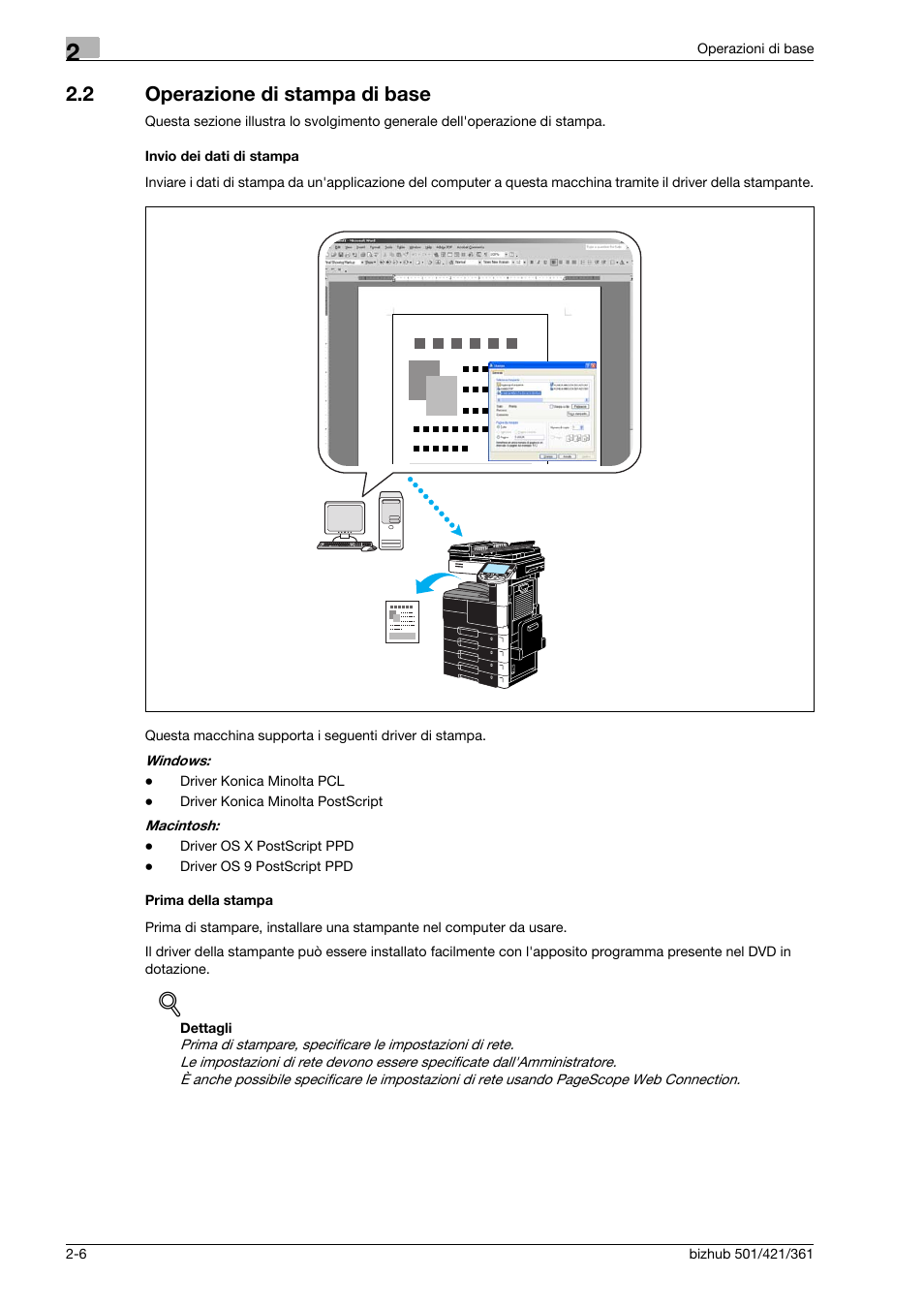 2 operazione di stampa di base, Invio dei dati di stampa, Prima della stampa | Operazione di stampa di base -6 | Konica Minolta bizhub 421 User Manual | Page 70 / 264