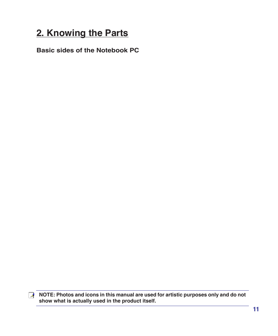 Knowing the parts | Asus E2808 User Manual | Page 11 / 71
