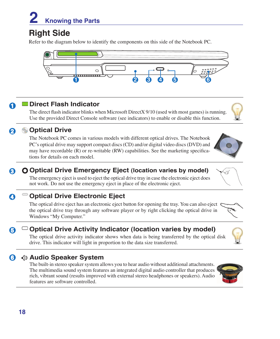 Right side | Asus E2808 User Manual | Page 18 / 71
