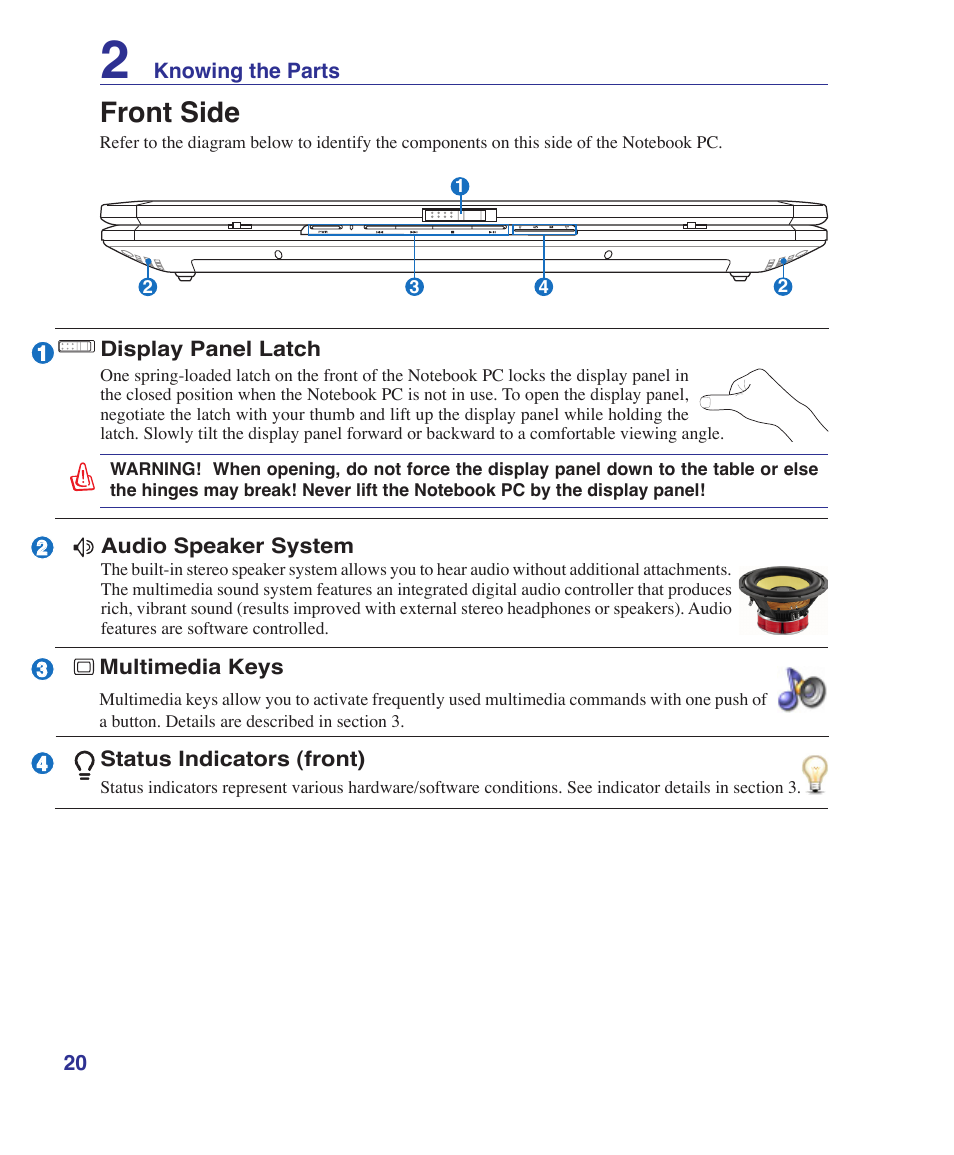 Front side | Asus E2808 User Manual | Page 20 / 71