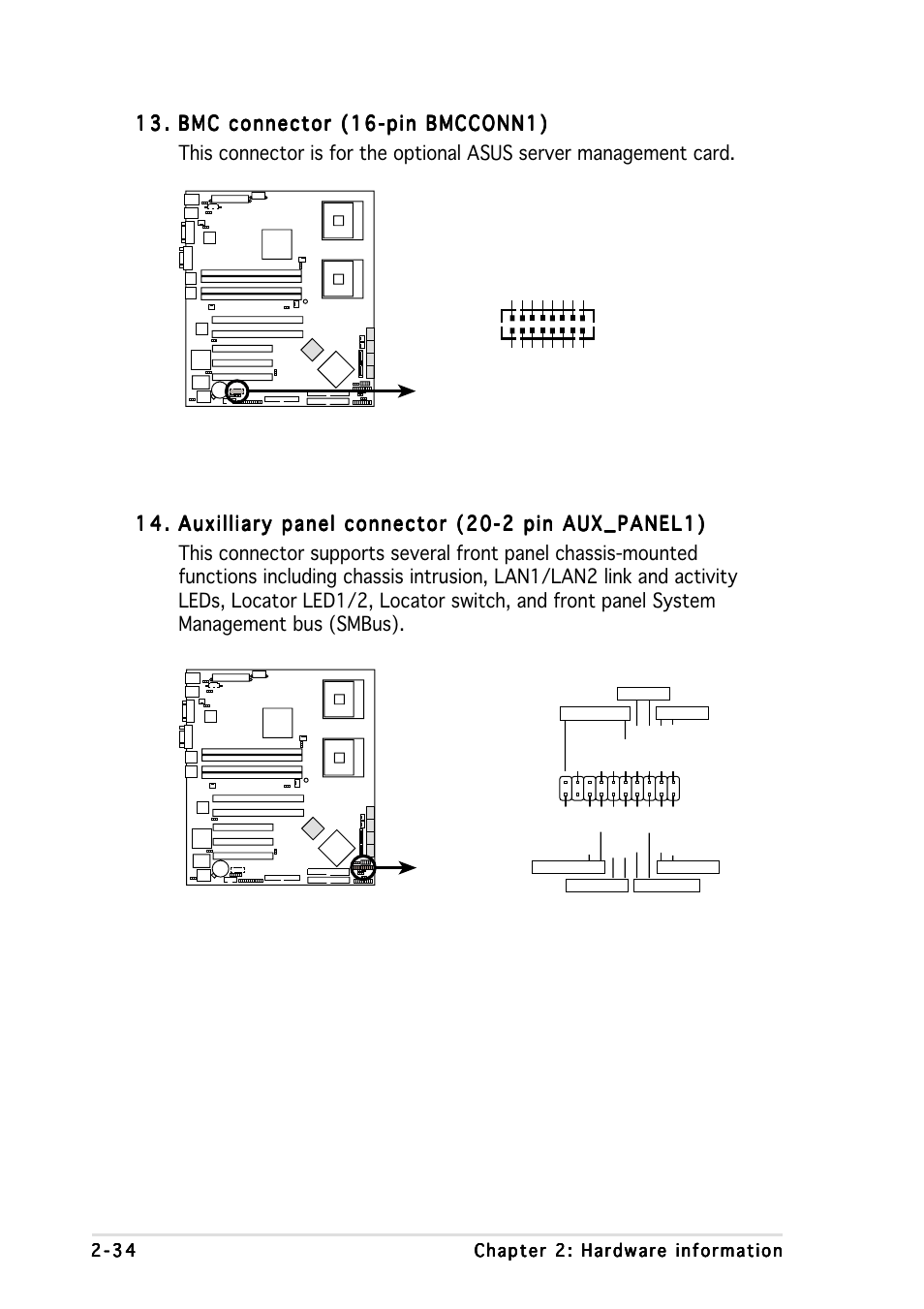 Ncch-dr bmc connector bmcconn1, Ncch-dr auxiliary panel connector aux_panel1 | Asus NCCH-DR User Manual | Page 54 / 110