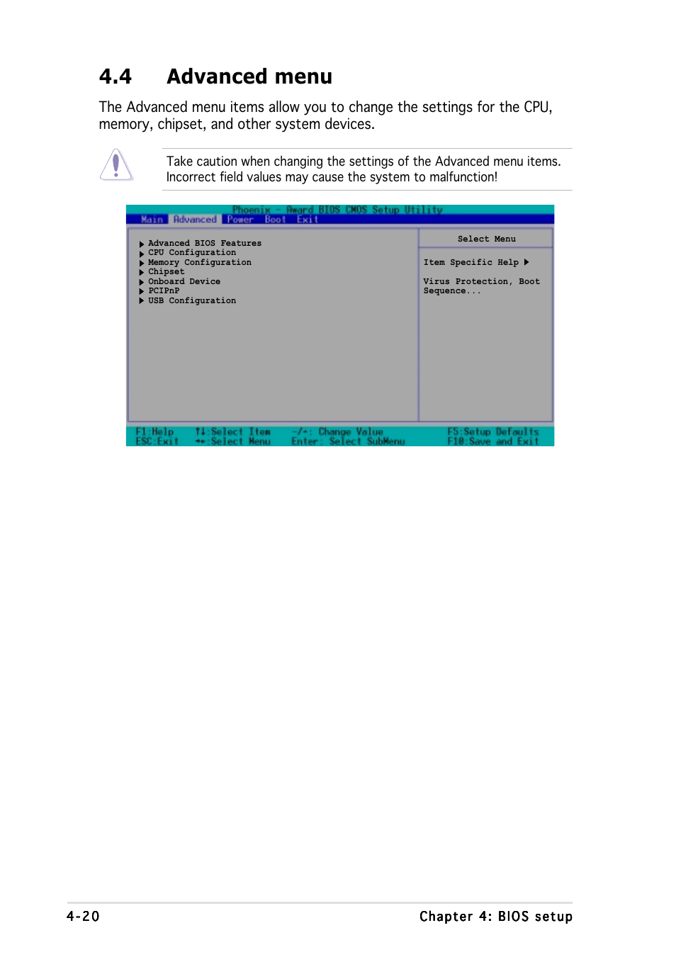 4 advanced menu | Asus NCCH-DR User Manual | Page 82 / 110