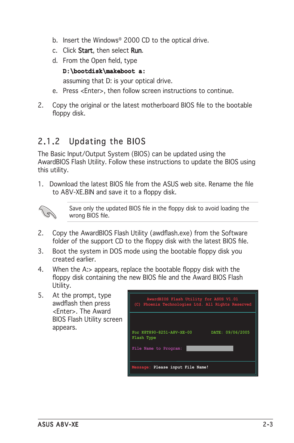 2 updating the bios | Asus Motherboard A8V-XE User Manual | Page 45 / 86