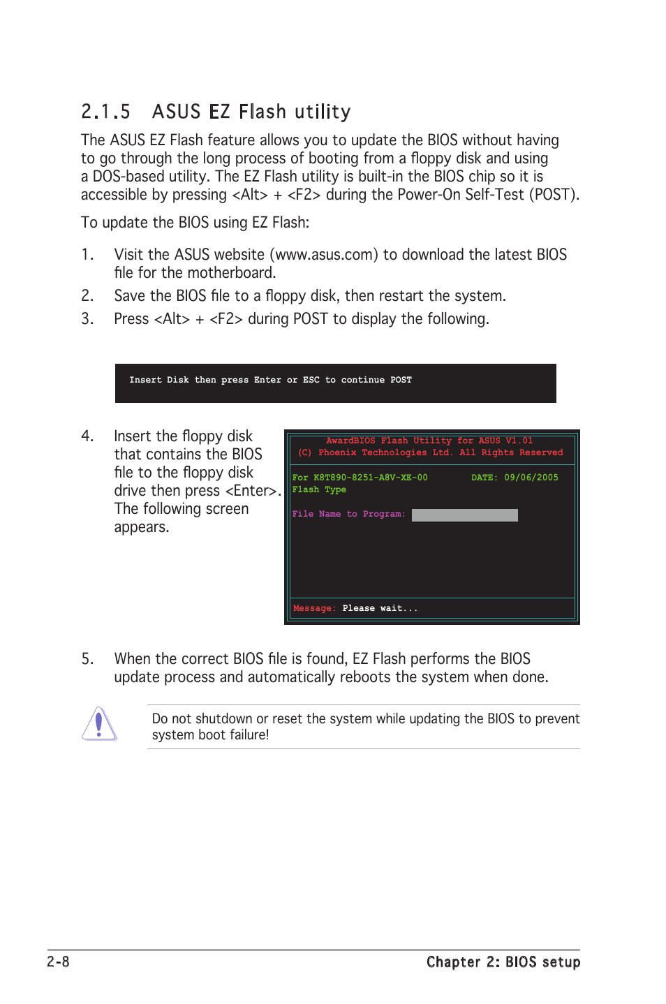 5 asus ez flash utility | Asus Motherboard A8V-XE User Manual | Page 50 / 86