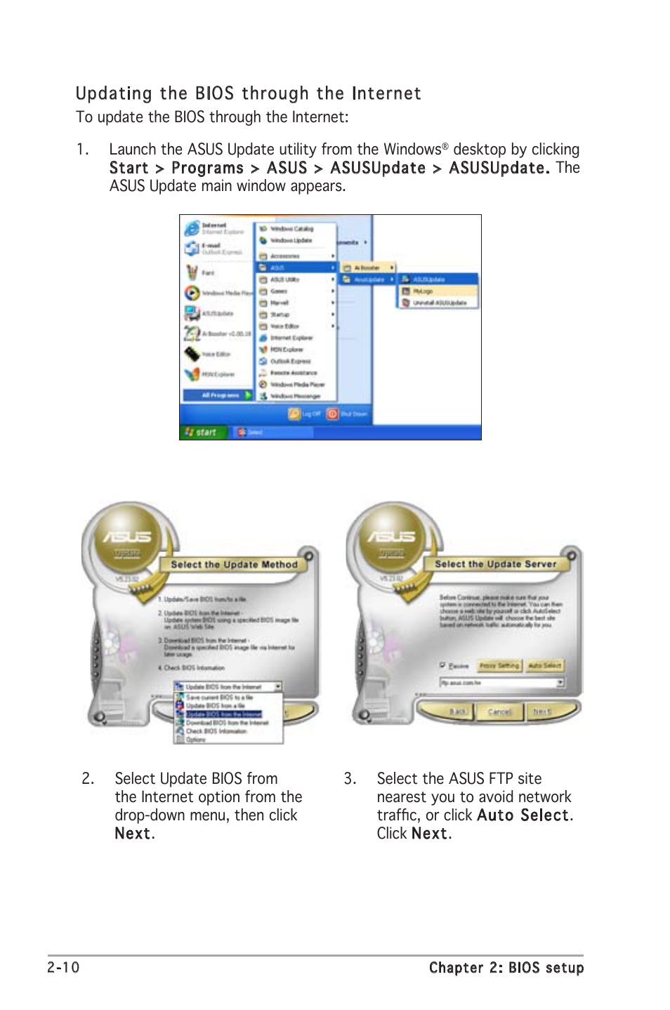 Updating the bios through the internet | Asus Motherboard A8V-XE User Manual | Page 52 / 86