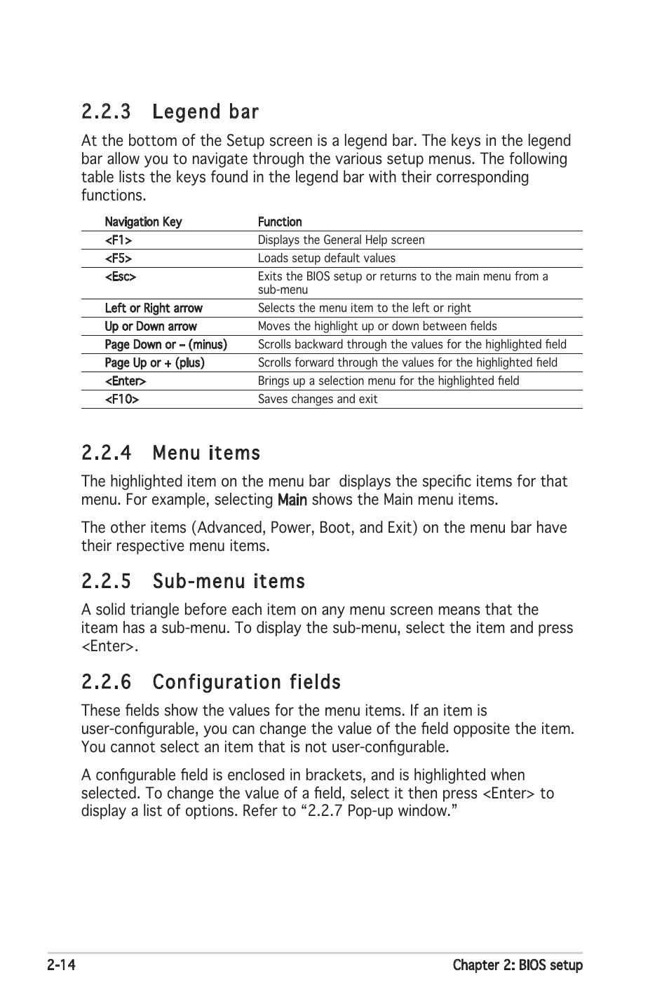 4 menu items, 5 sub-menu items, 6 configuration fields | 3 legend bar | Asus Motherboard A8V-XE User Manual | Page 56 / 86