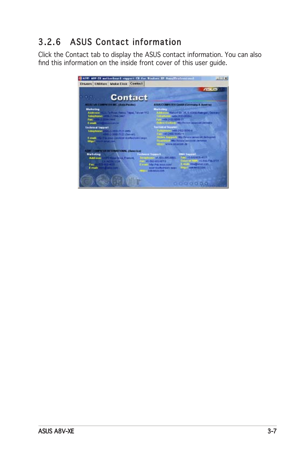 6 asus contact information | Asus Motherboard A8V-XE User Manual | Page 85 / 86