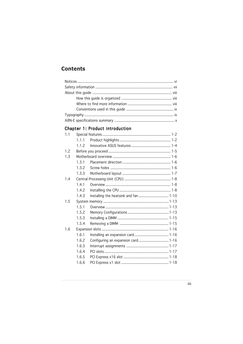 Asus A8N-E User Manual | Page 3 / 76