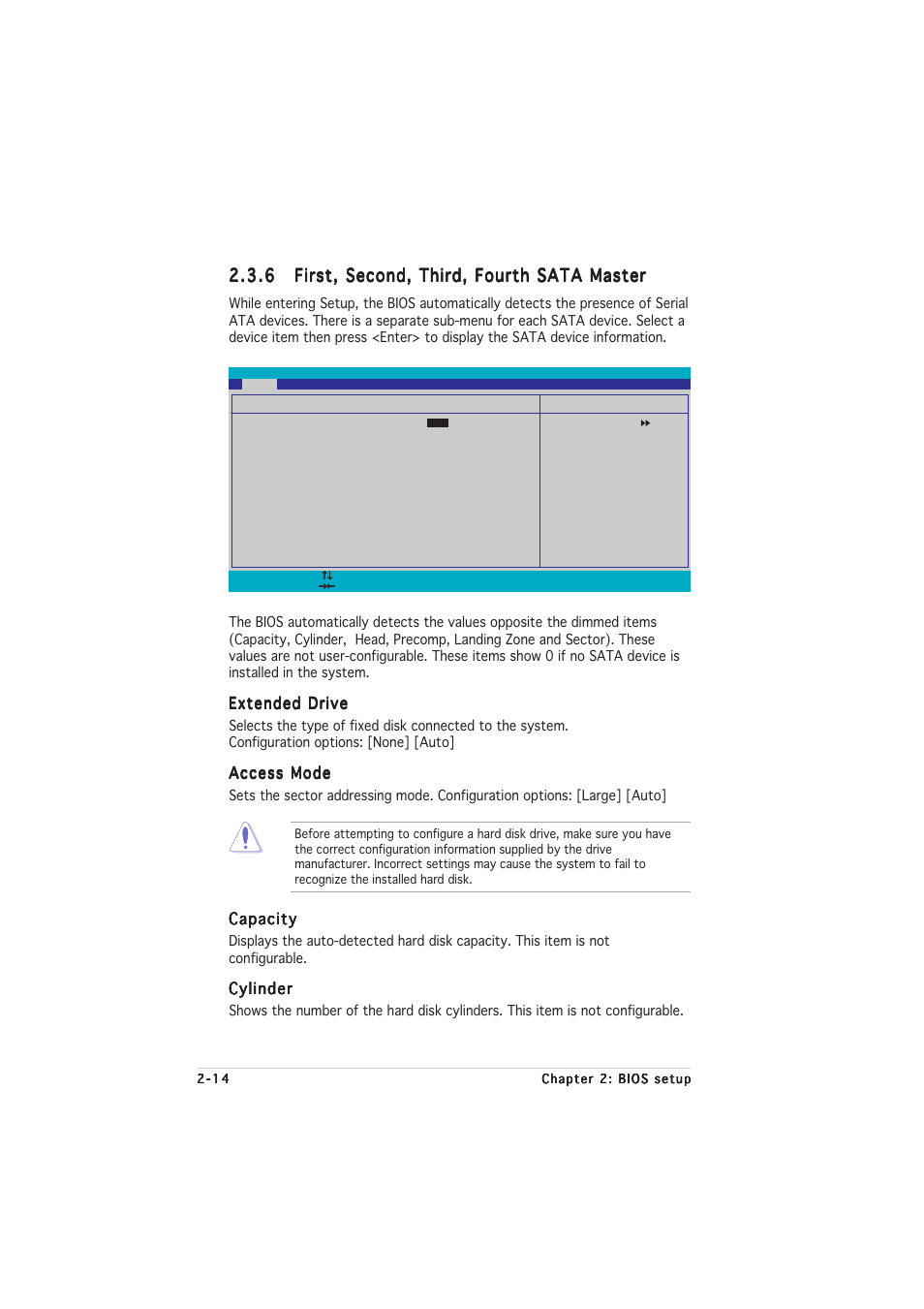 Extended drive, Access mode, Capacity | Cylinder | Asus A8N-E User Manual | Page 56 / 76