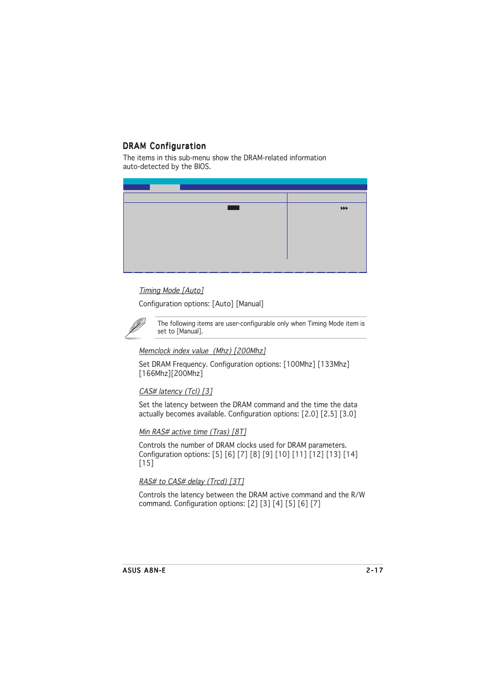 Dram configuration | Asus A8N-E User Manual | Page 59 / 76