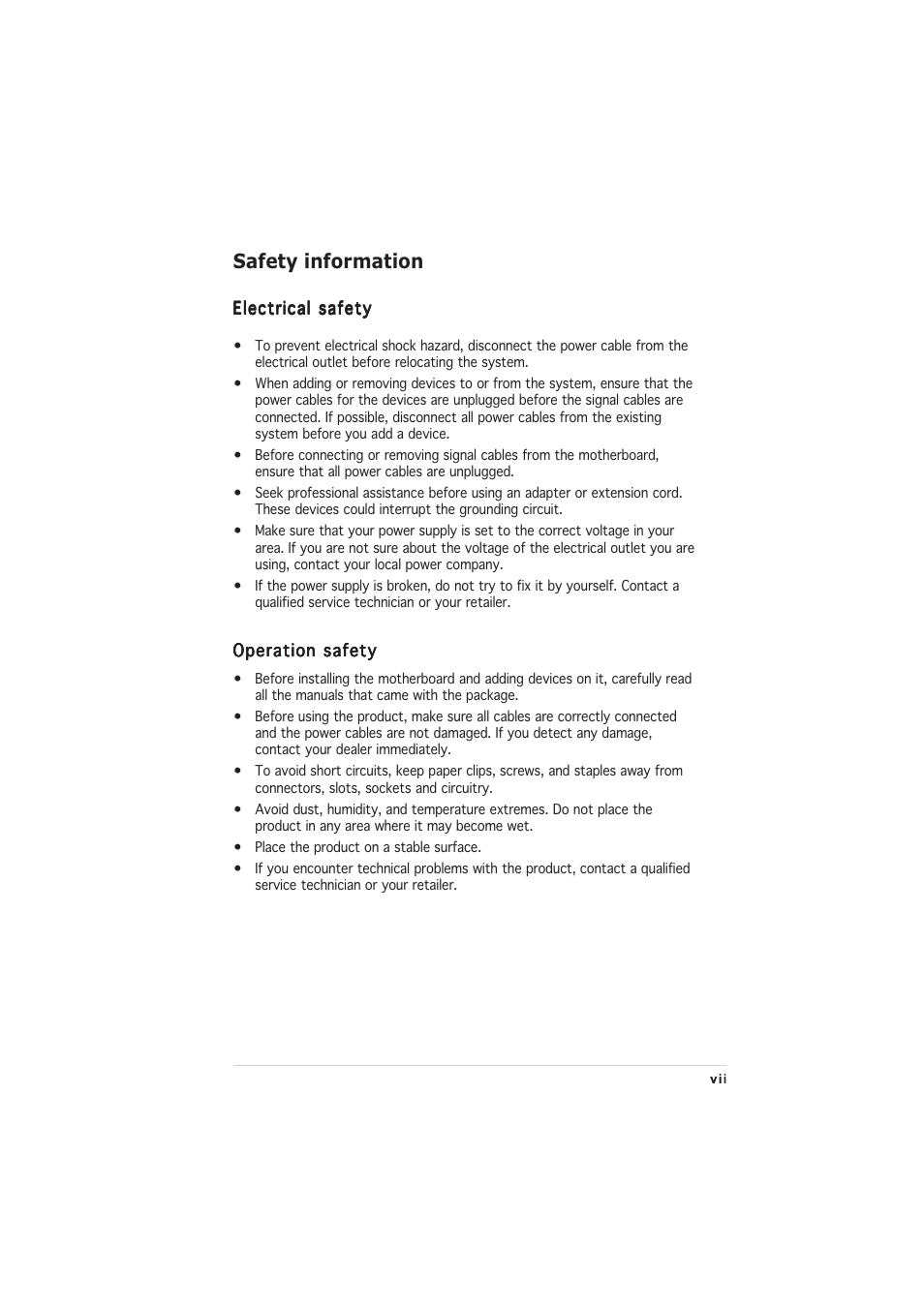 Safety information | Asus A8N-E User Manual | Page 7 / 76