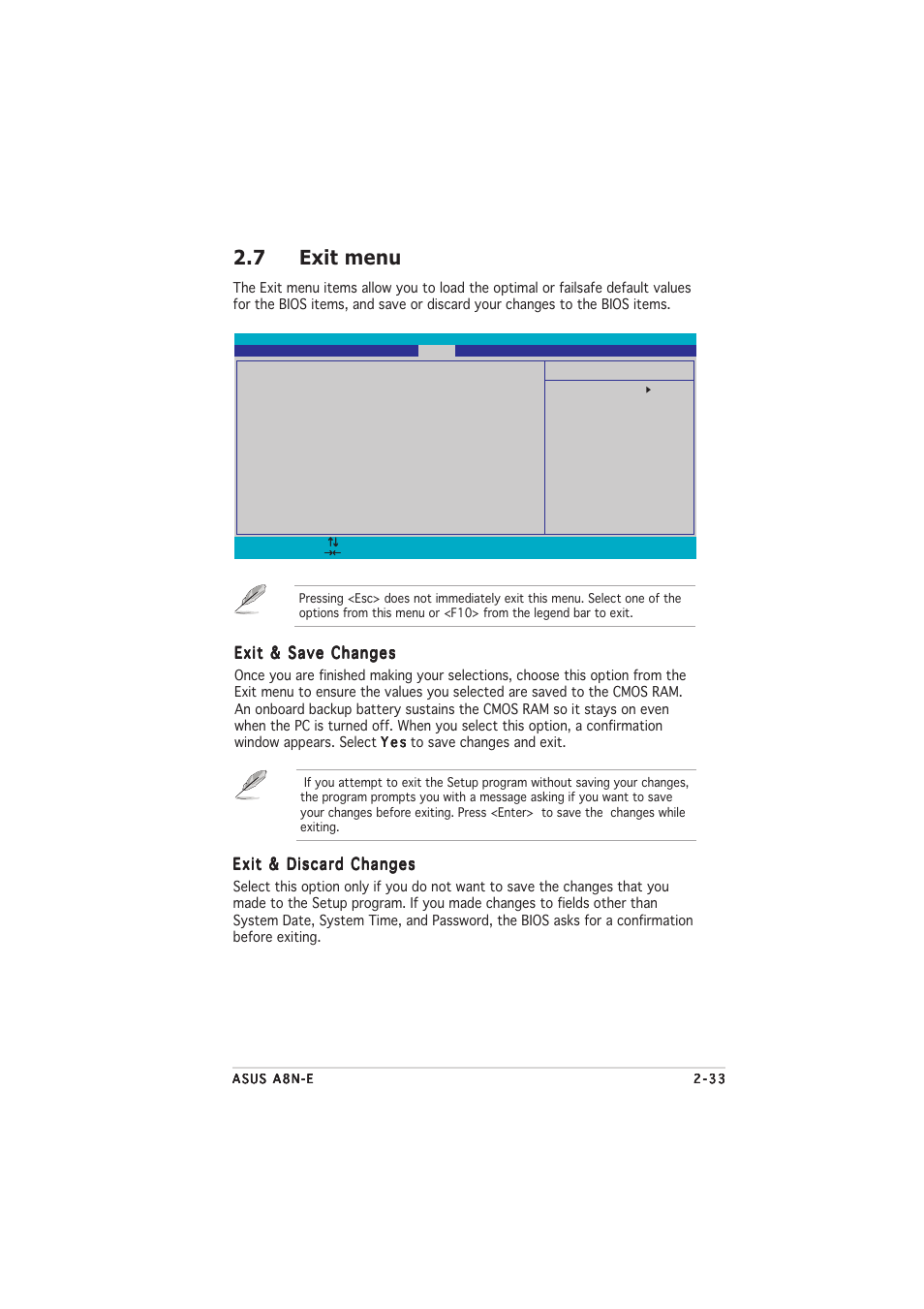 7 exit menu, Exit & save changes, Exit & discard changes | Asus A8N-E User Manual | Page 75 / 76