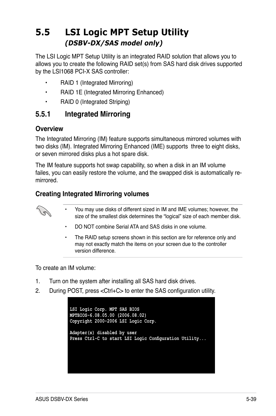 5 lsi logic mpt setup utility, 1 integrated mirroring | Asus DSBV-DX/C User Manual | Page 153 / 206