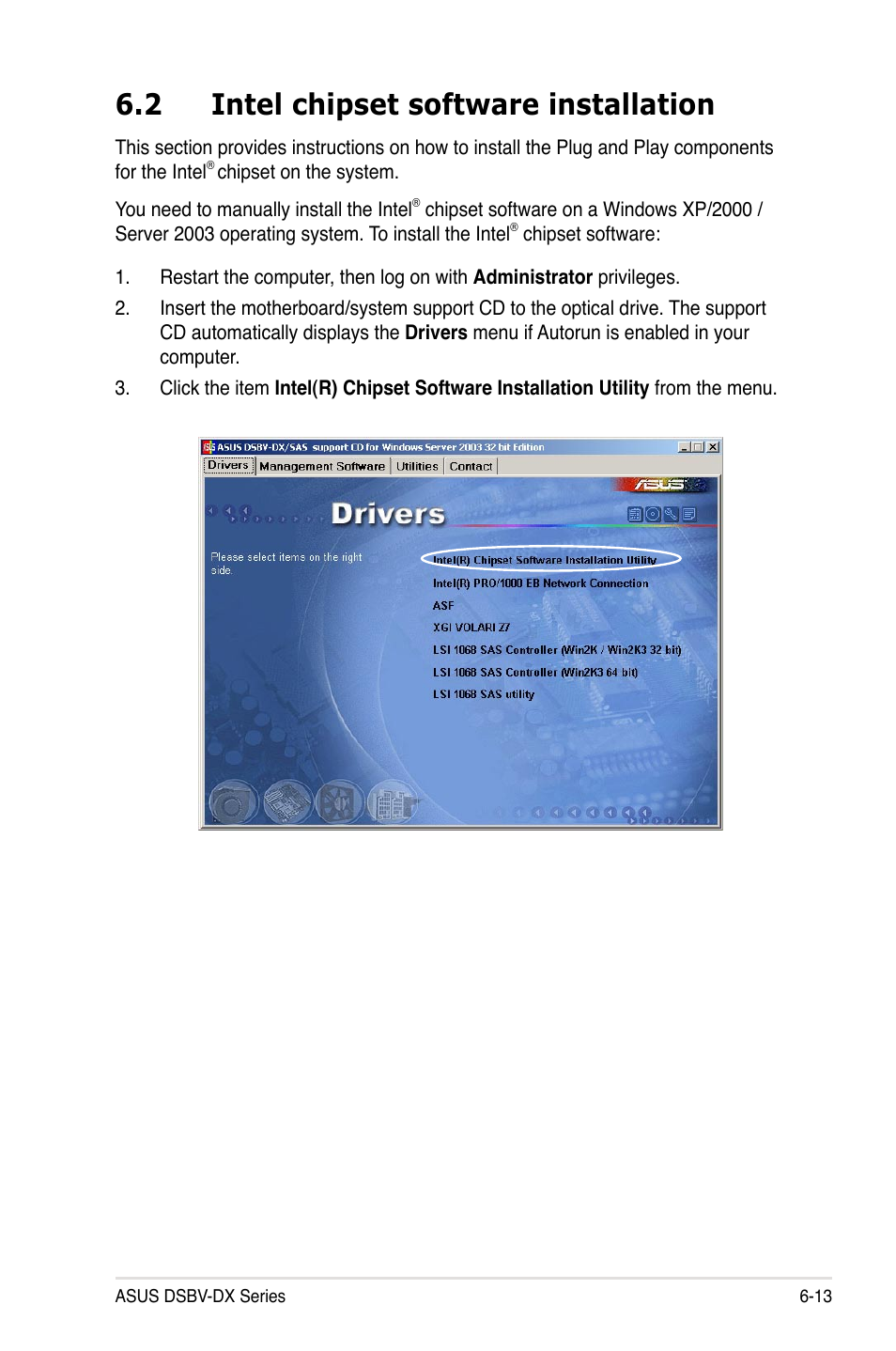 2 intel chipset software installation | Asus DSBV-DX/C User Manual | Page 187 / 206