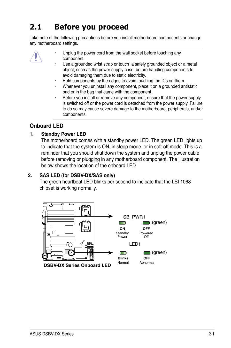 1 before you proceed, Onboard led | Asus DSBV-DX/C User Manual | Page 23 / 206