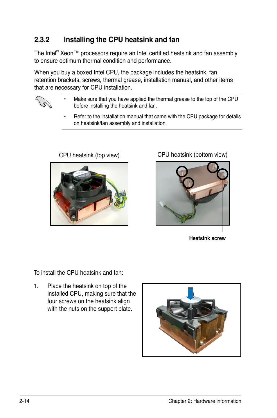 2 installing the cpu heatsink and fan | Asus DSBV-DX/C User Manual | Page 36 / 206