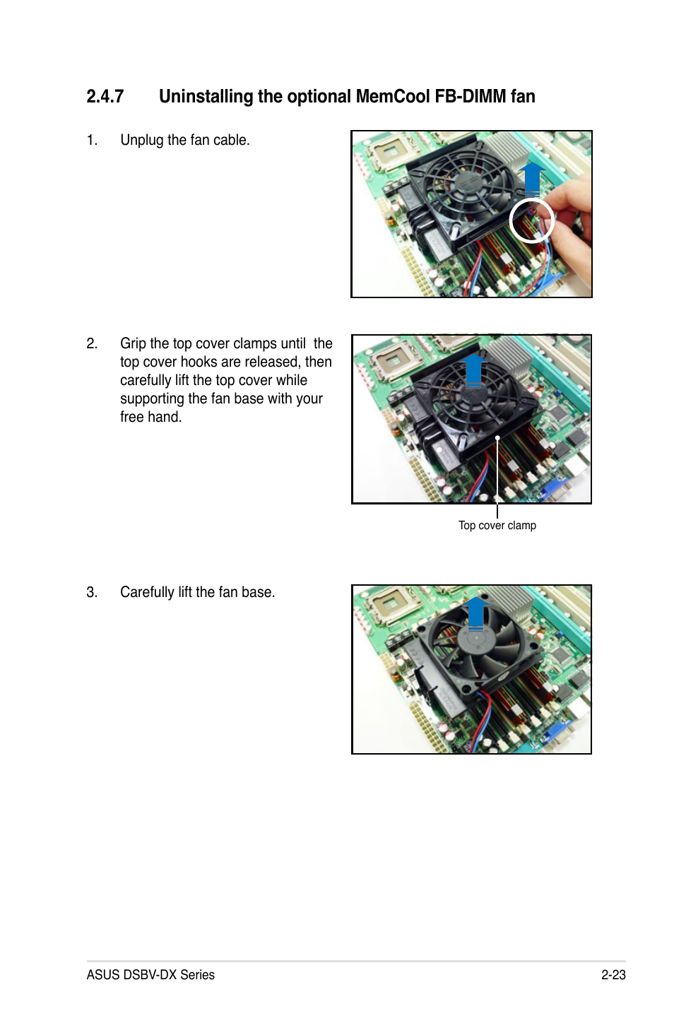 7 uninstalling the optional memcool fb-dimm fan | Asus DSBV-DX/C User Manual | Page 45 / 206