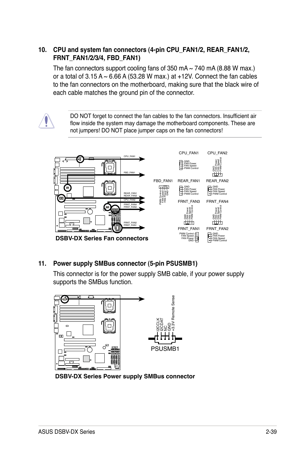 Asus dsbv-dx series 2-39, Dsbv-dx series fan connectors | Asus DSBV-DX/C User Manual | Page 61 / 206