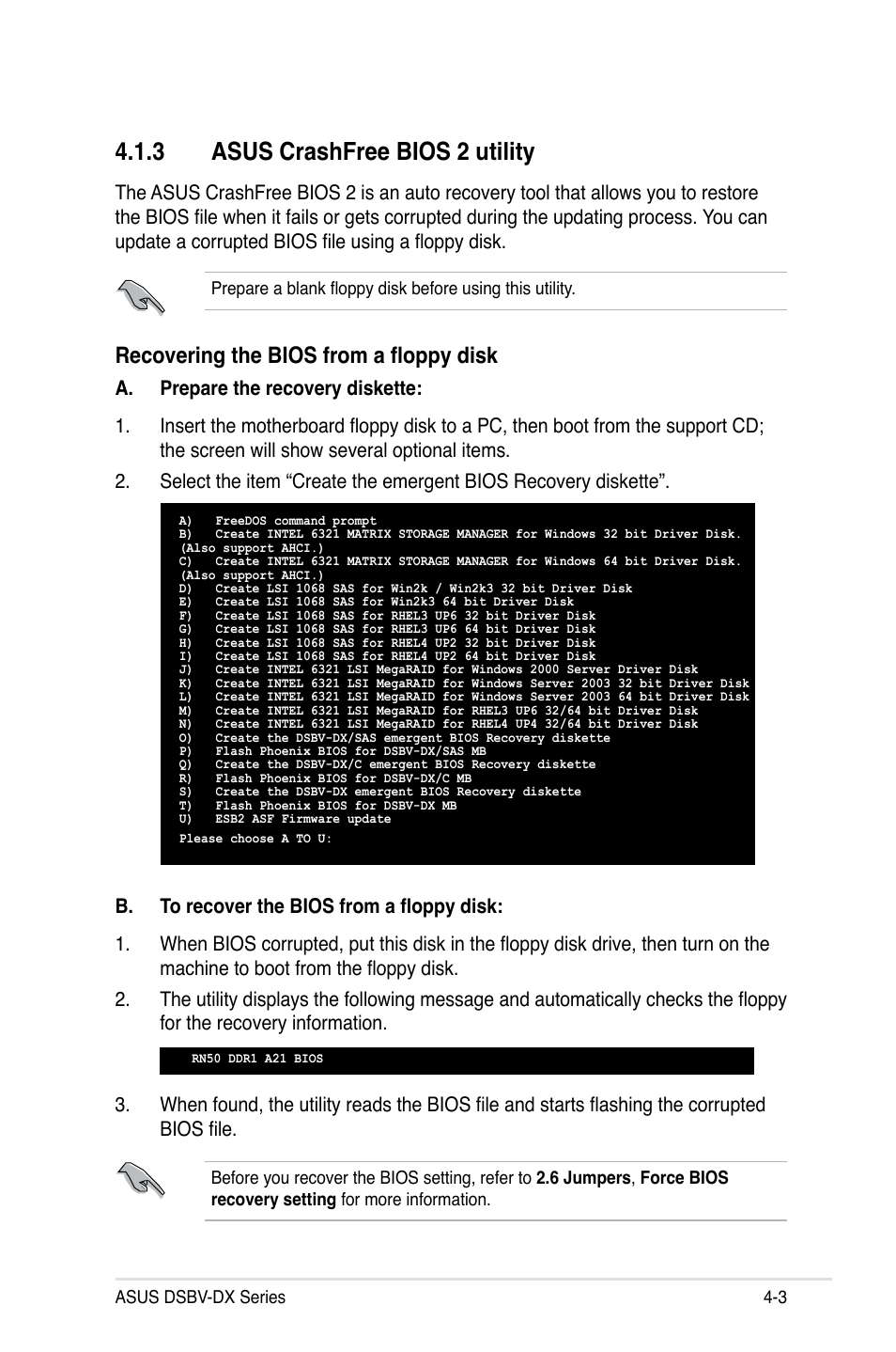 3 asus crashfree bios 2 utility, Recovering the bios from a floppy disk | Asus DSBV-DX/C User Manual | Page 75 / 206