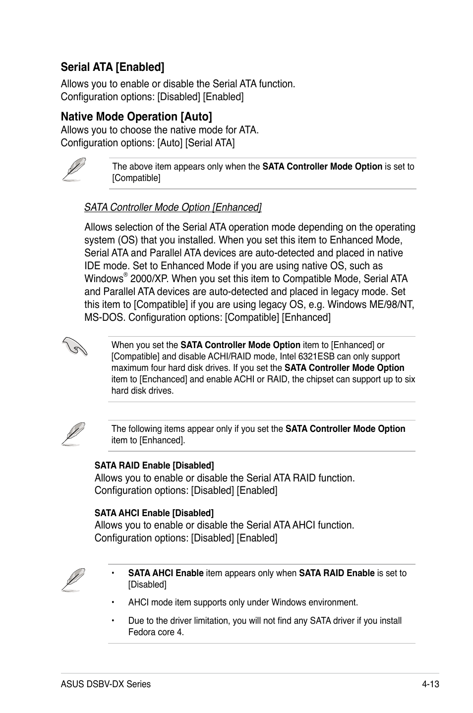 Serial ata [enabled, Native mode operation [auto | Asus DSBV-DX/C User Manual | Page 85 / 206