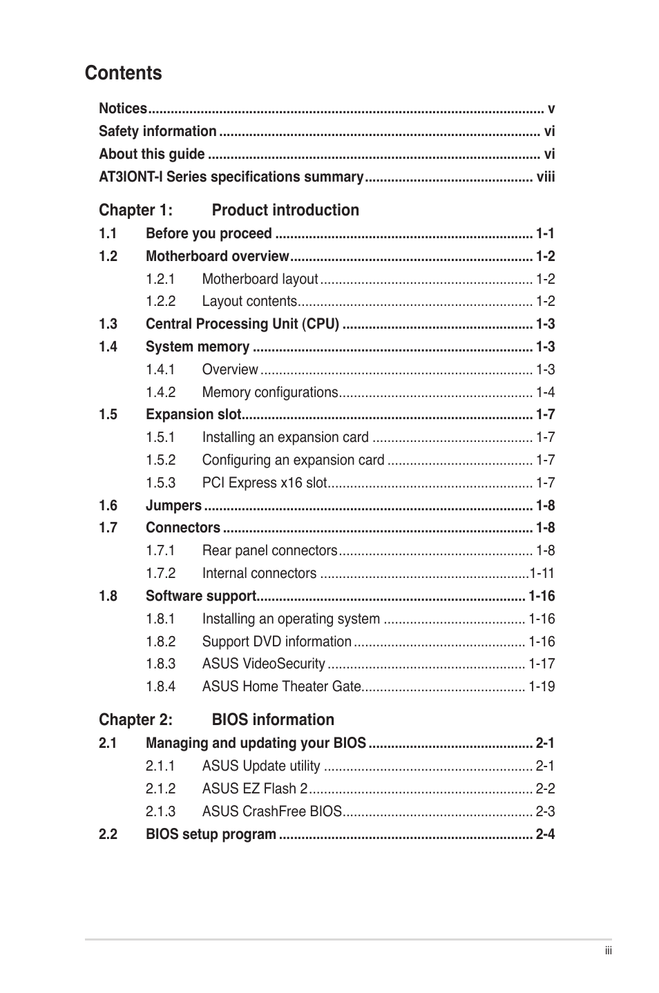 Asus AT3IONT-I User Manual | Page 3 / 48