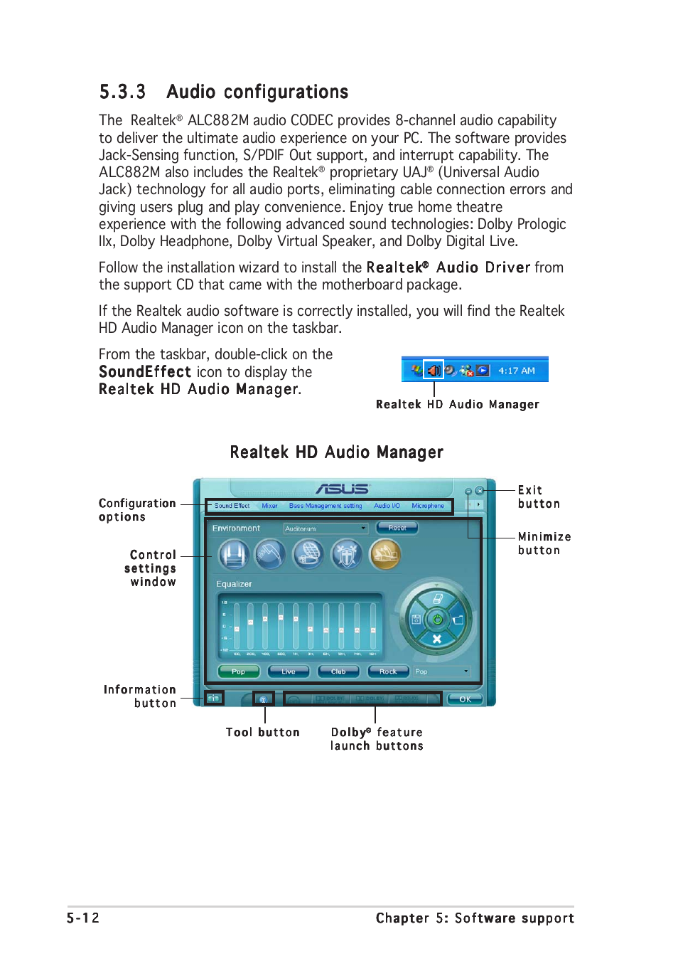 Realtek hd audio manager, The realtek, Proprietary uaj | Asus DELUXE P5LD2 User Manual | Page 122 / 156