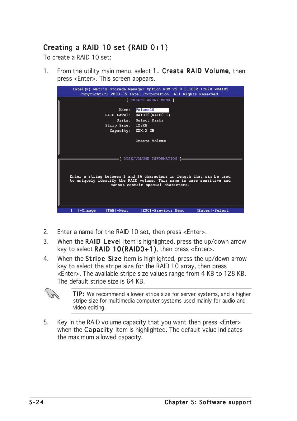 Creating a raid 10 set (raid 0+1) | Asus DELUXE P5LD2 User Manual | Page 134 / 156